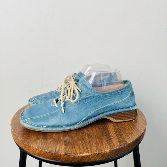 Elle Blue Leather Slip On Lace Up Shoes Women’s Size 8 - Picture 1 of 11